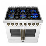 Forno Galiano 36" White French Door Dual Fuel Range with True Convection (5.36 Cu. Ft.) - FFSGS6356-36WHT