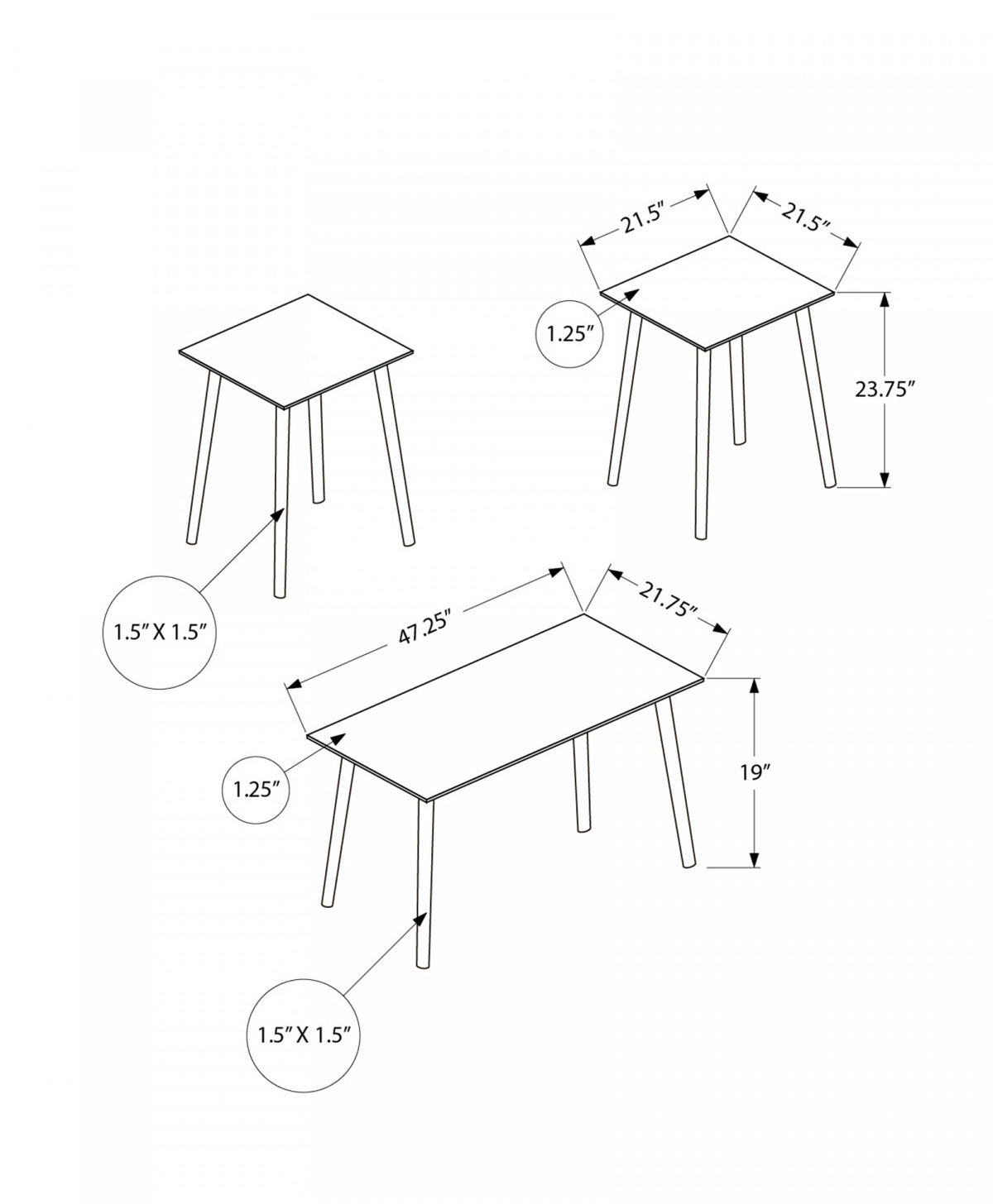 Whitney 3-piece Coffee Table Set - Dark Walnut