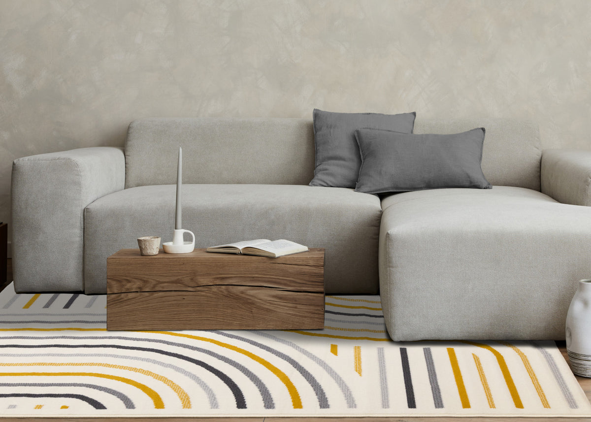 Functional Modern Curves Area Rug - 5' X 8' - Cream/Yellow