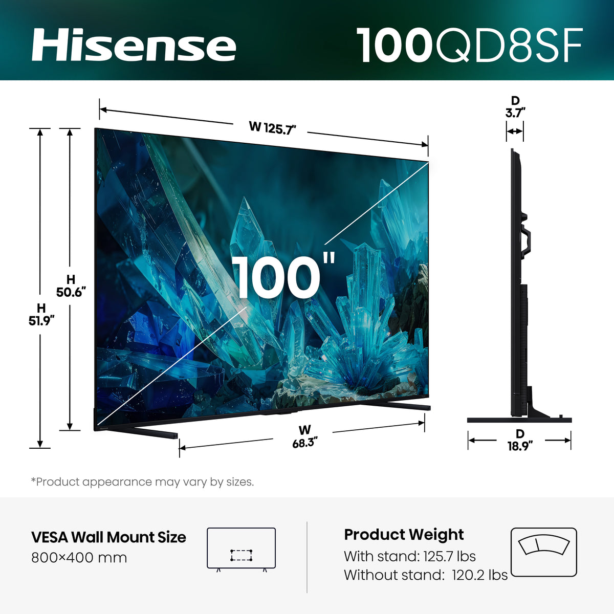 Hisense 100" QLED Mini-LED AI TV 144Hz - Fire TV - 100QD8SF--