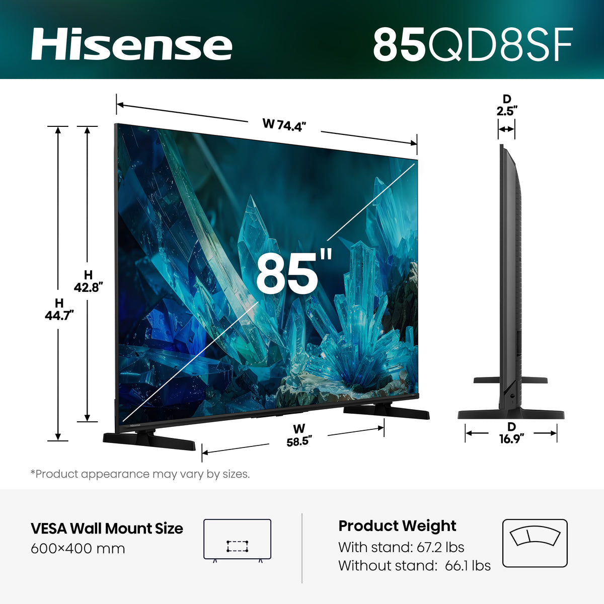 Hisense 85" QLED Mini-LED AI TV 144Hz - Fire TV - 85QD8SF--