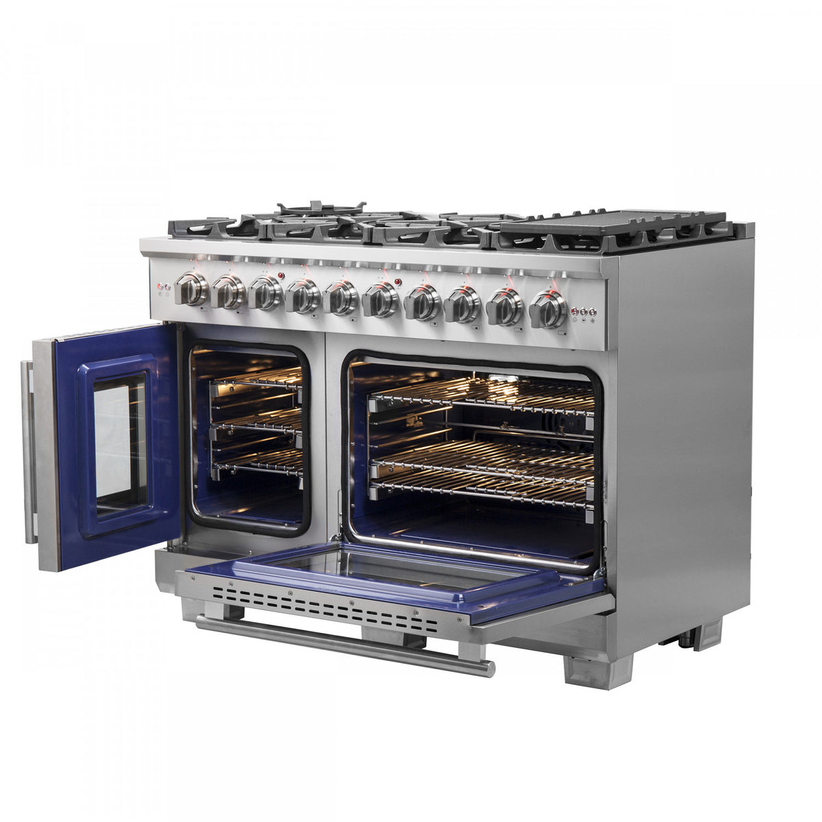 Forno Capriasca 48" Stainless Steel Freestanding Double Oven Gas Range with Air Fry (6.58 Cu. Ft.) - FFSGS6460-48