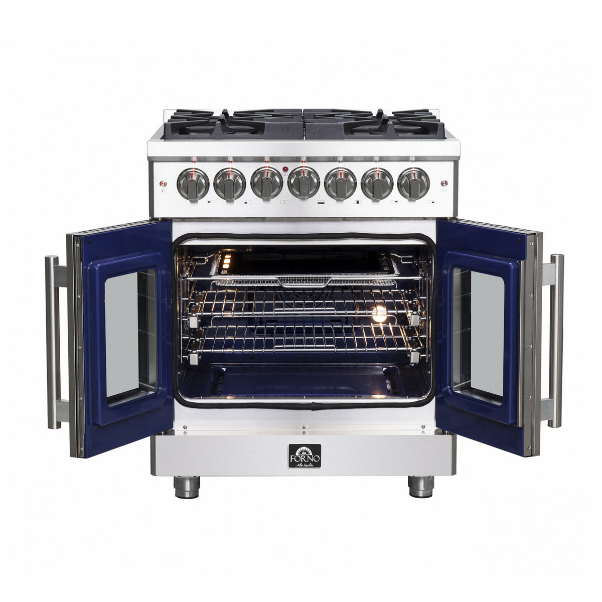 Forno Massimo 30" Stainless Steel French Door Dual Fuel Range with True Convection (4.32 Cu. Ft.) - FFSGS6325-30