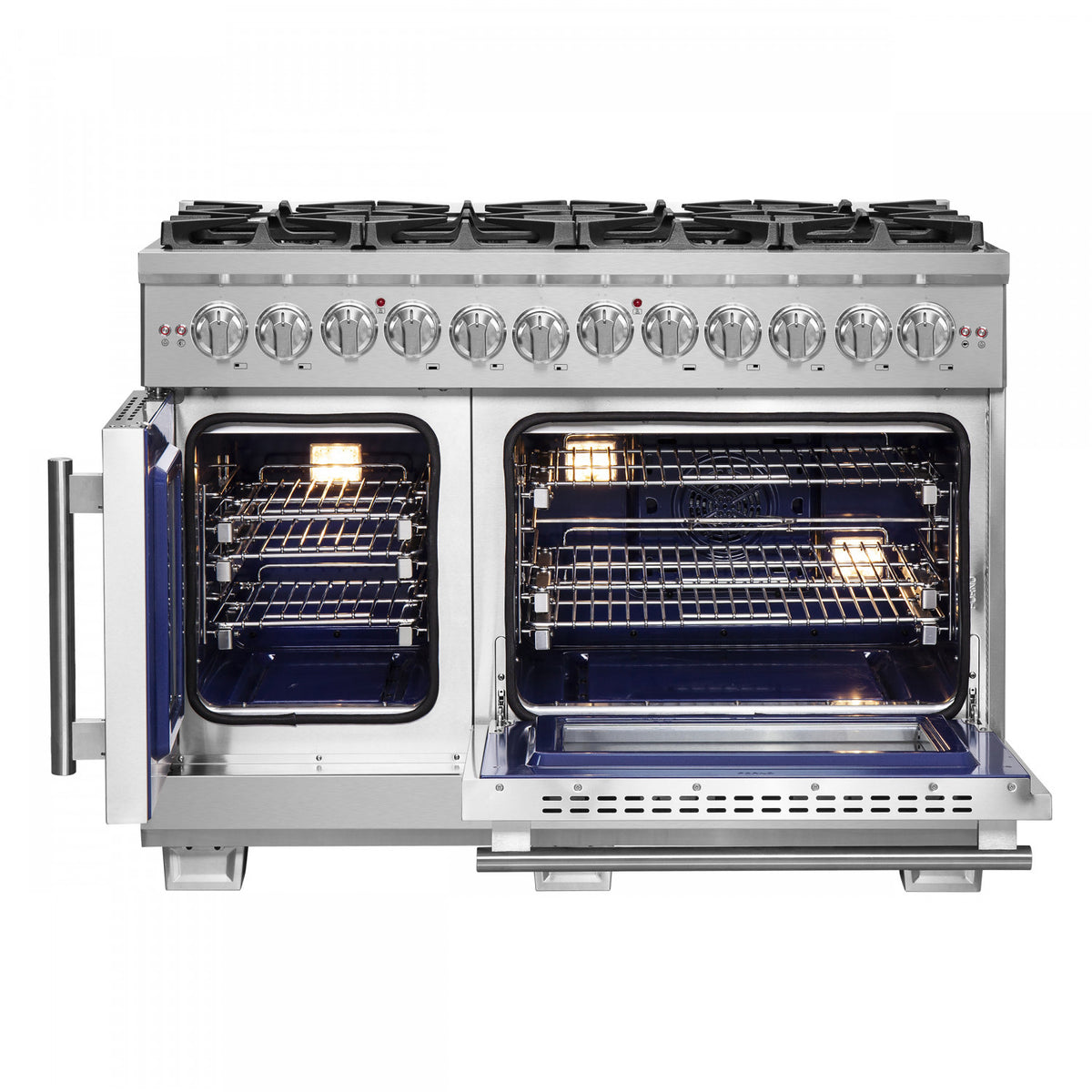 Forno Capriasca 48" Stainless Steel Freestanding Dual Fuel Double Oven Range with True Convection (6.58 Cu. Ft.) - FFSGS6387-48