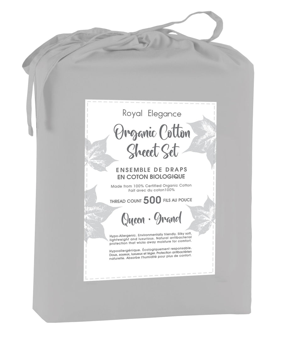 Cotton House 100% Organic Cotton King Sheet Set - 500 Thread Count Silver