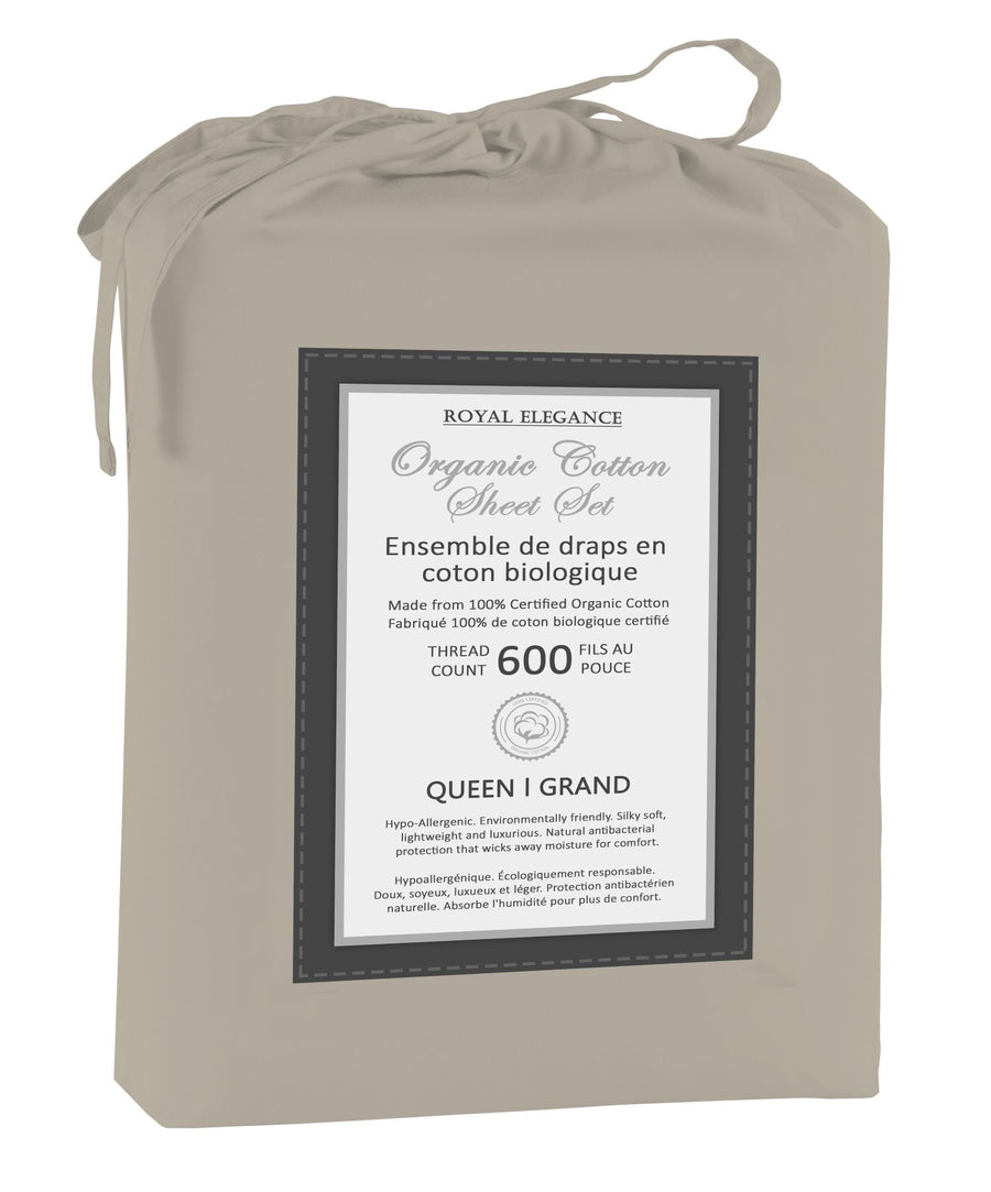 Cotton House 100% Organic Cotton King Sheet Set - 600 Thread Count Beige
