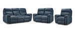 Apollo Leather Dual Power Reclining Sofa, Loveseat and Glider Recliner Set - Navy with plush headrests and padded arms