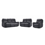 Apollo Leather Dual Power Reclining Sofa, Loveseat and Glider Recliner Set - Black with plush headrests and padded arms
