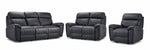 Apollo Leather Dual Power Reclining Sofa, Loveseat and Glider Recliner Set - Black with plush headrests and padded arms
