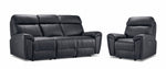 Apollo Leather Dual Power Reclining Sofa and Glider Recliner Set - Black with plush headrests, padded arms and stitched leather