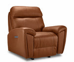 Apollo Leather Dual Power Glider Recliner - Mocha angled view with plush headrest, padded arms and stitched leather