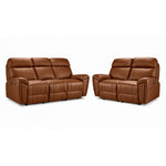 Apollo Leather Dual Power Reclining Sofa and Loveseat Set - Mocha with plush headrests and padded arms