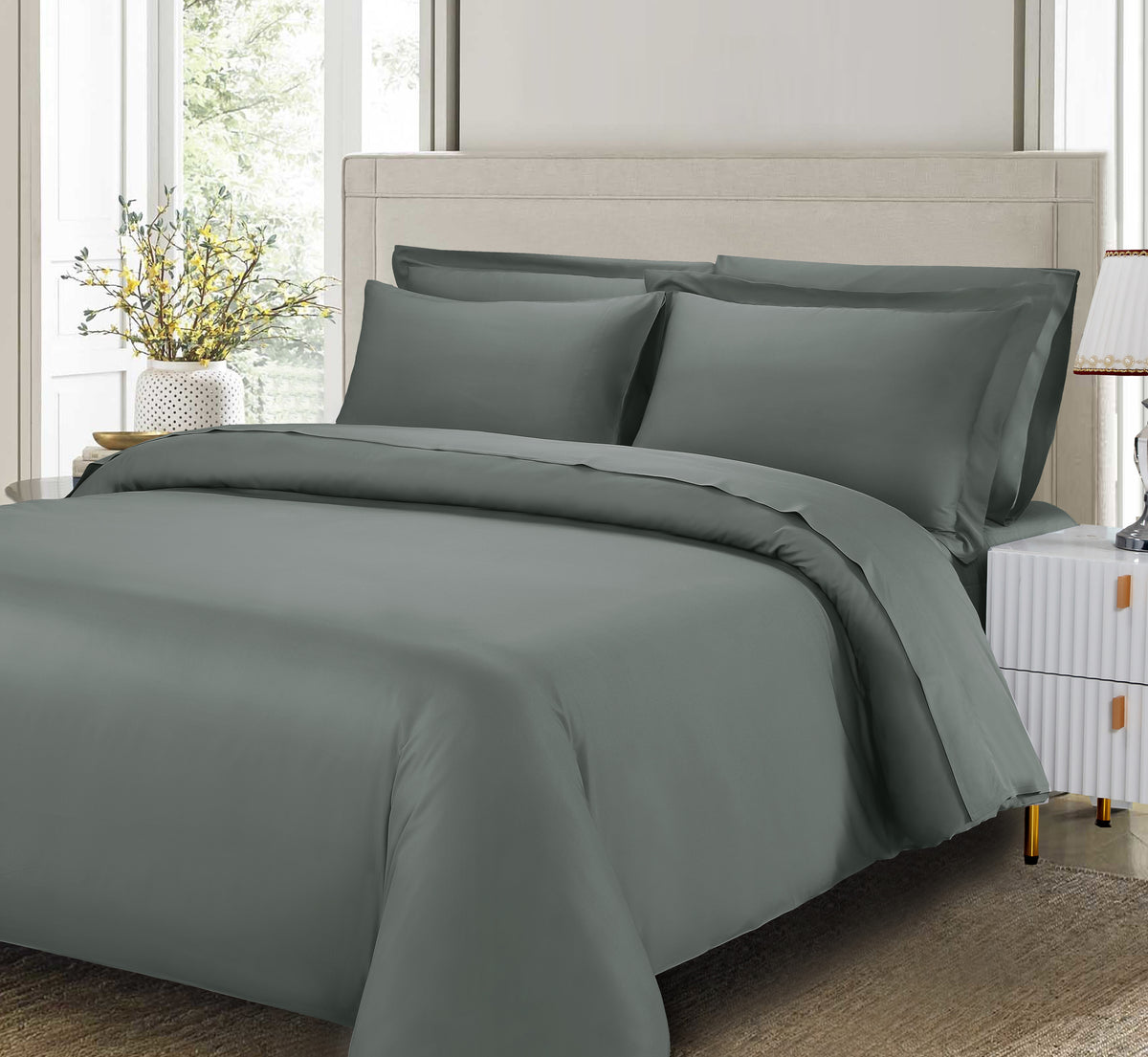 Cotton House 3-Piece King Bamboo Duvet Cover Set - Charcoal