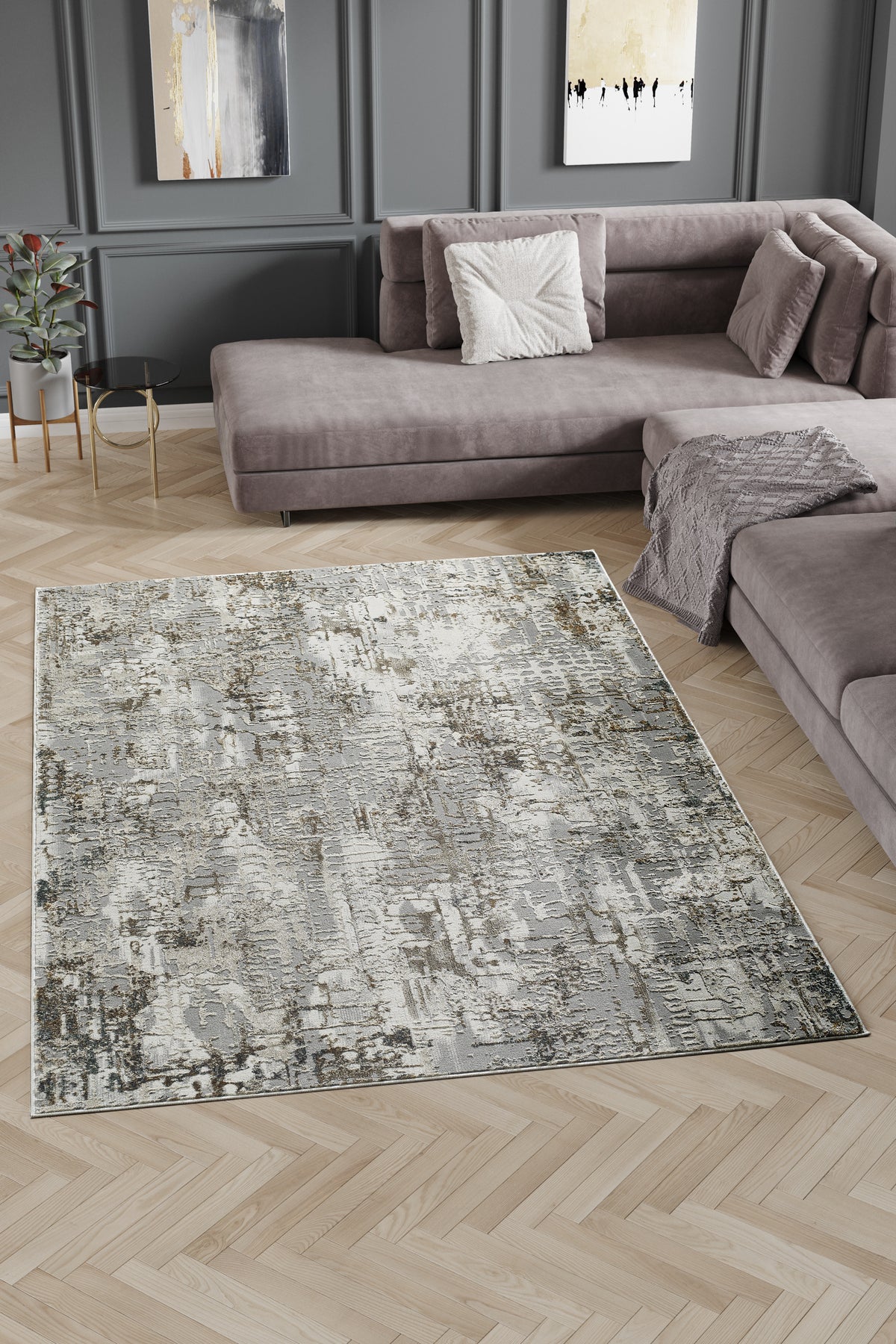 L2 Decor Emojy Area Rug 7' x 10' with Underpad - Dark Grey, Cream
