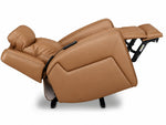 Jackson butternut leather power recliner side view in zero gravity position with backrest and footrest fully extended