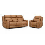 Jackson Leather Power Reclining Sofa and Recliner Set - Butternut with plush headrests, wide arms and power controls