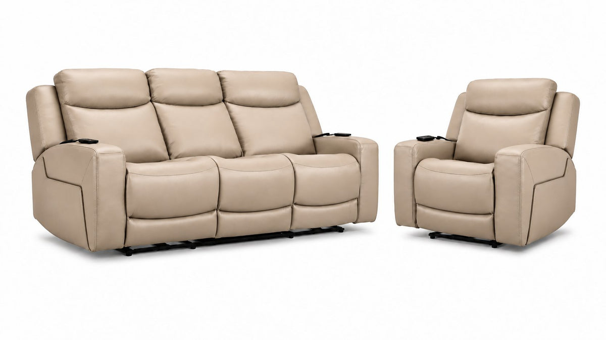 Jackson Power Reclining Sofa and Recliner Set - Pristine with padded headrests, wide arms and leather upholstery