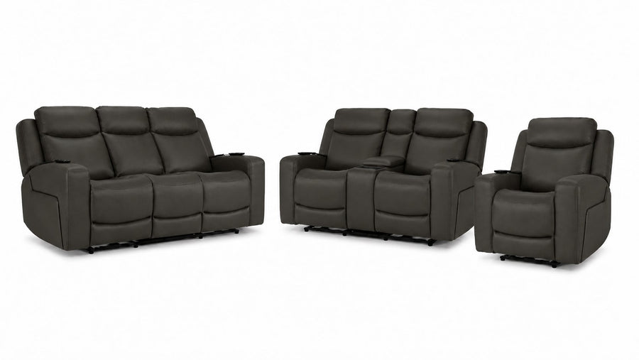 Jackson Leather Power Reclining Sofa, Loveseat and Recliner Set - Anthracite with plush headrests, wide arms and power controls