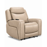 Jackson Leather Power Recliner with Heat and Massage - Pristine angled view with padded headrest and wide arms