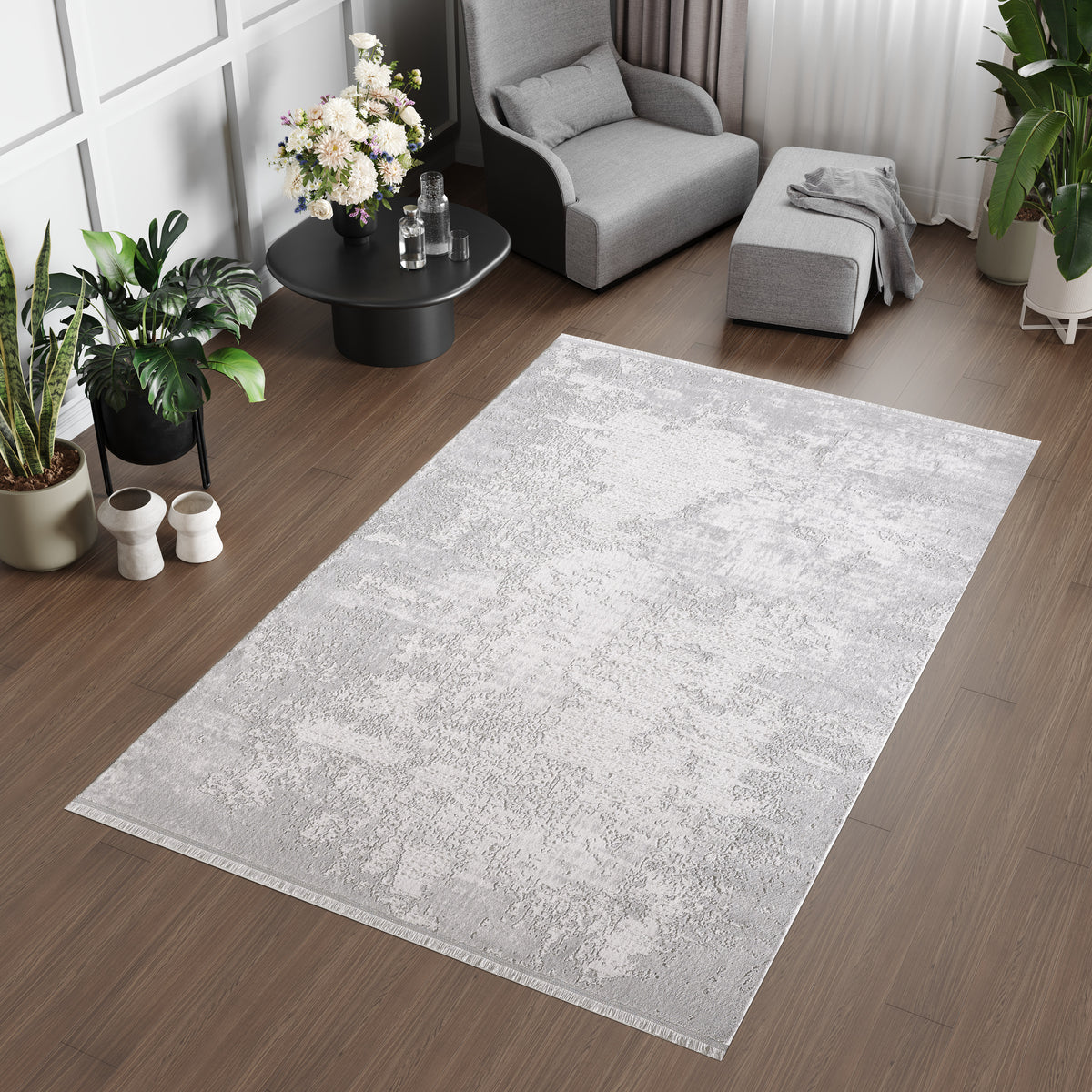 L2 Decor Lazer Area Rug 8' x 11' with Underpad - Grey