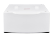 Midea MLP1WW white laundry pedestal with smooth curved drawer front and black base
