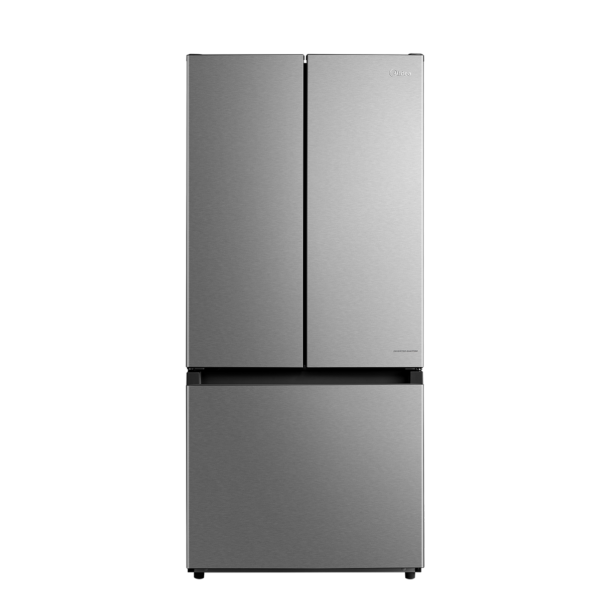 Midea MRF18B4AST stainless steel French door refrigerator with pocket handles and bottom freezer