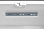 Interior control panel with refrigerator, freezer and alarm settings