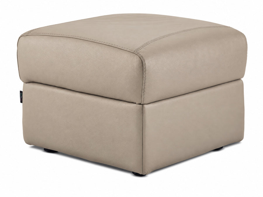 Orlando-Ray tan leather storage ottoman with thick cushioned top and stitched detailing
