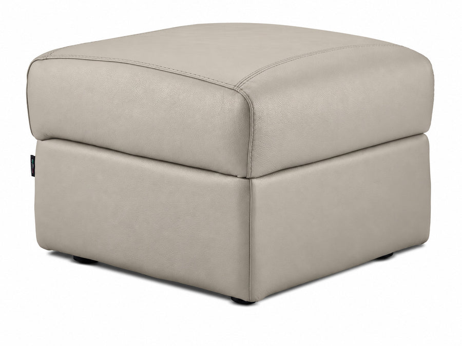 Orlando-Ray light grey leather storage ottoman with cushioned top and stitched detailing