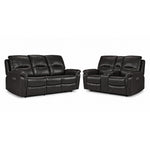 Peyton Power Reclining Sofa and Loveseat Set - Grey with plush backs, padded arms and centre console