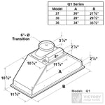 VICTORY Stainless Steel 36" 600 CFM Range Hood Insert - Q1-36--
