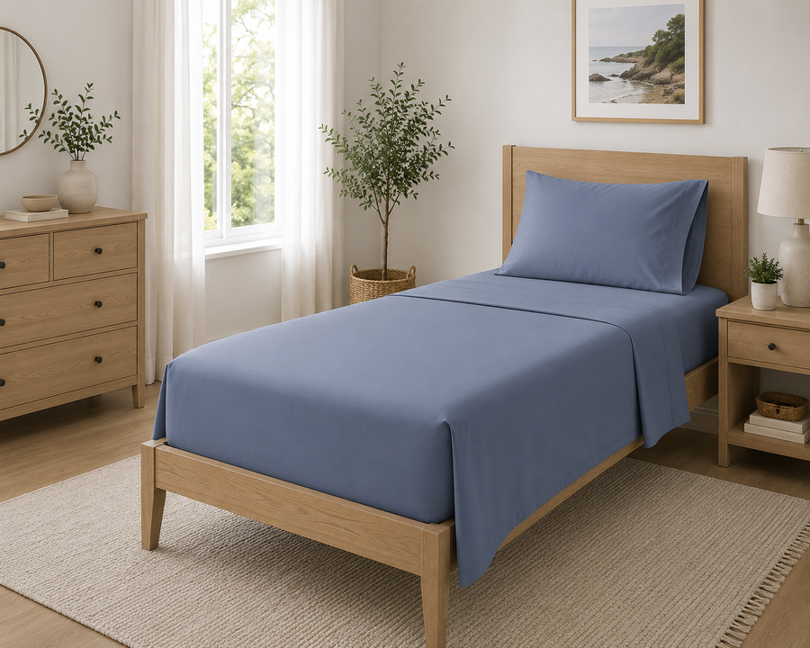 Cotton House 100% Cotton Twin XL Sheet Set - Spa Blue
