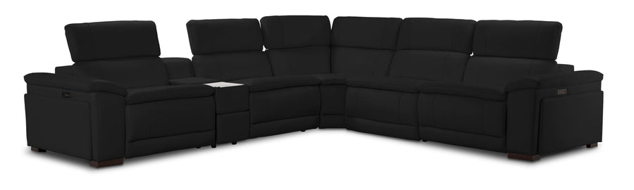 Ajax Leather 6-Piece Dual Power Reclining Sectional - Black