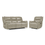 Allie Leather Dual Power Reclining Sofa and Recliner Set - Fog