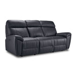 Apollo Leather Dual Power Reclining Sofa - Black angled view with three cushioned seats and padded arms