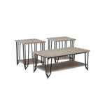 Bennet 23.62" Coffee Table and 2 End Tables - Rustic Oak with black metal legs and lower storage shelves