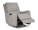 Chase Power Rocker Recliner in grey with extended chaise footrest, padded arms and power controls