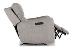 Side view of Chase Power Rocker Recliner in grey with partially reclined backrest and extended footrest