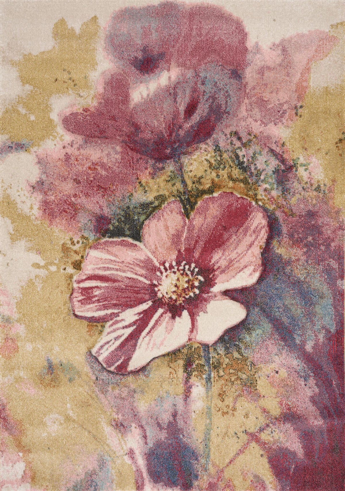 Petal Dreams 5'3" x 7'7" Poppy Design Area Rug - Pink, Blue, White,