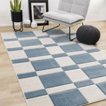 Ocean Blocks 6'7" x 9'6" Banded Rectangle Area Rug - Blue, White