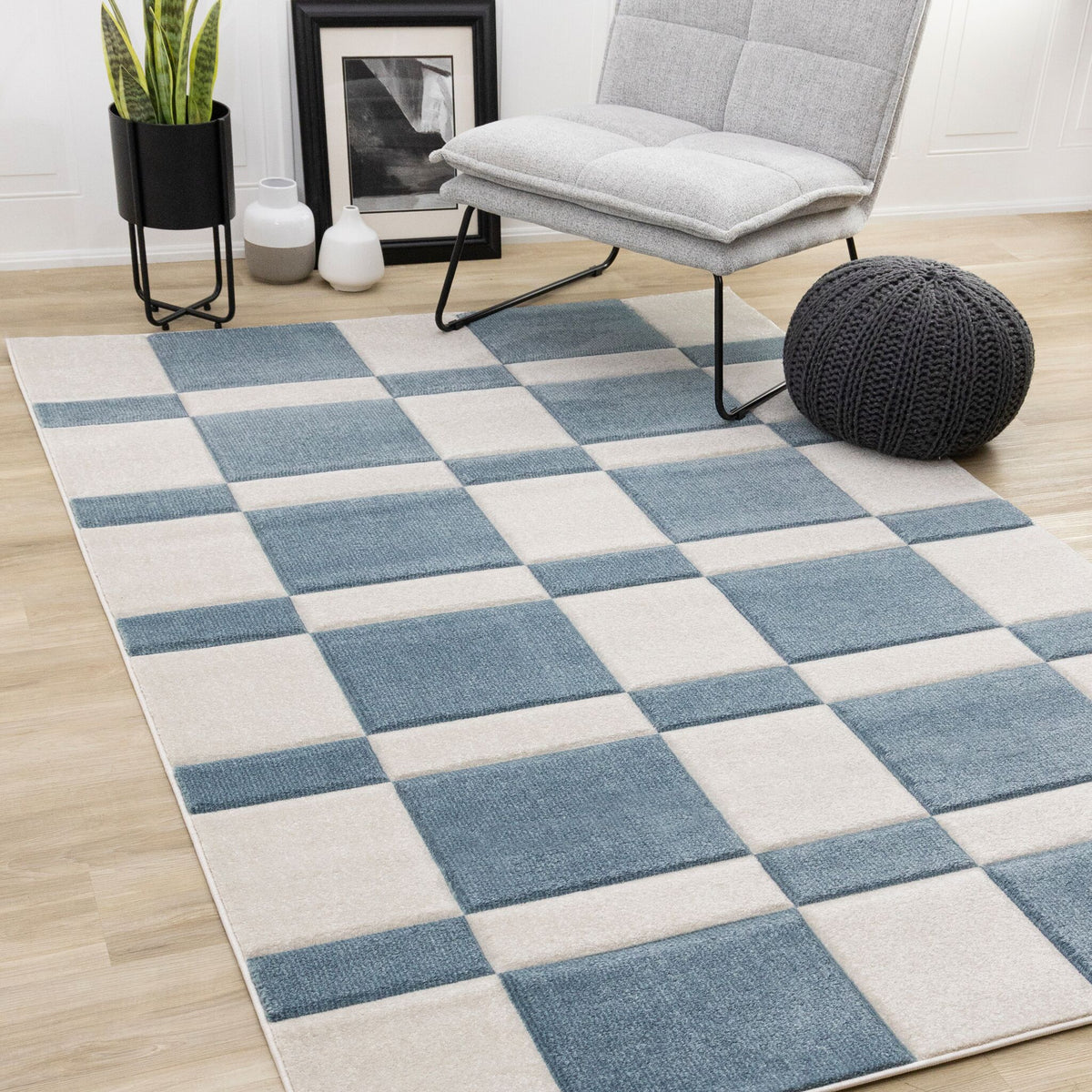 Ocean Blocks 6'7" x 9'6" Banded Rectangle Area Rug - Blue, White