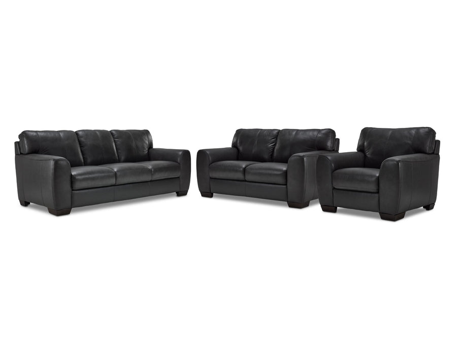 Halden Leather Sofa, Loveseat and Chair Set - Carbon Grey
