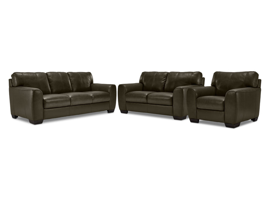 Halden Leather Sofa, Loveseat and Chair Set - Forest Green