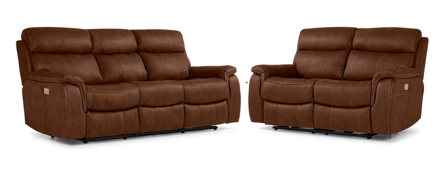 Haven Dual Power Reclining Sofa and Loveseat Set - Mocha