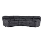Haven 6-piece dual power reclining sectional in grey with plush bucket seating, centre console and contrast stitching