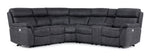 Haven 6-piece dual power reclining sectional in grey with plush bucket seating, centre console and contrast stitching