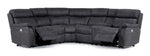 Haven grey 6-piece dual power reclining sectional with both end footrests extended and centre console