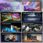 QD6SF feature graphic covering Hi-QLED Colour, Dolby Vision Atmos, AI upscaling and Fire TV