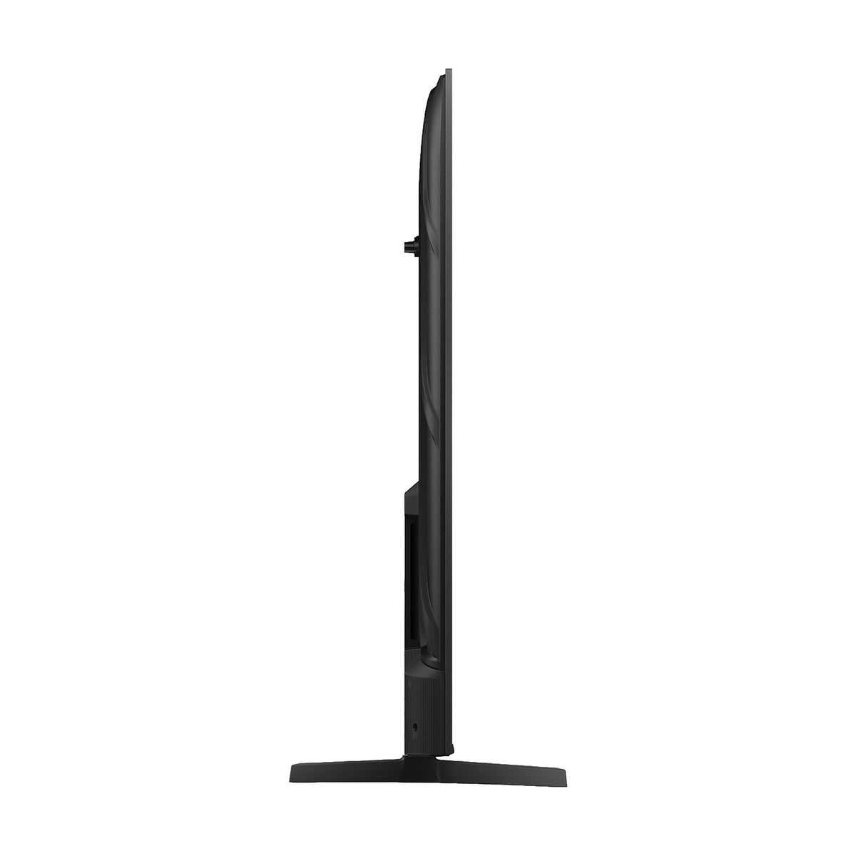 Side profile of the 85" QLED TV showing panel depth and low-profile stand