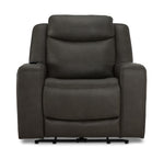 Jackson anthracite leather power recliner front view with padded headrest, cushioned back and wide arms